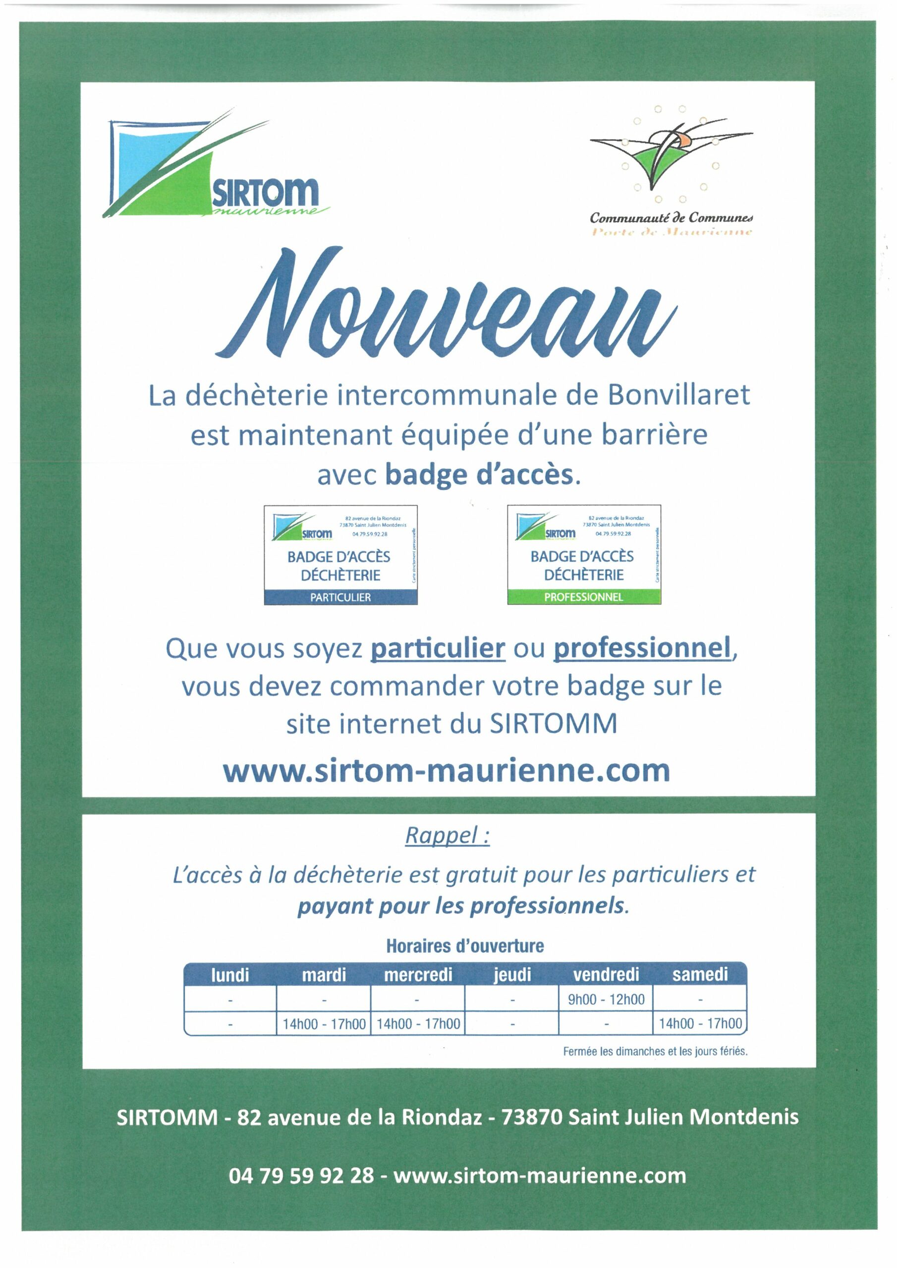 BADGE D ACCÈS POUR LA DECHETERIE